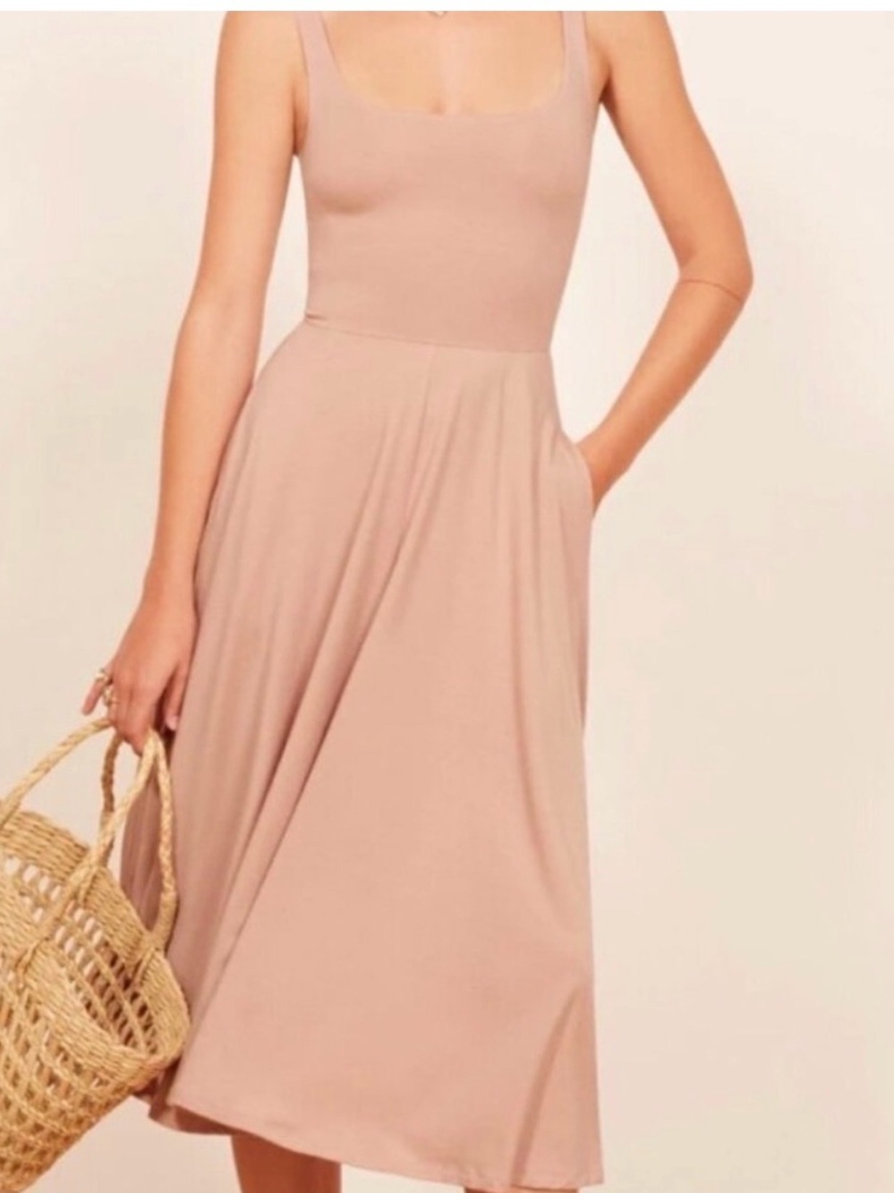 Scoop-Neck Midi Dress in Soft Blush
